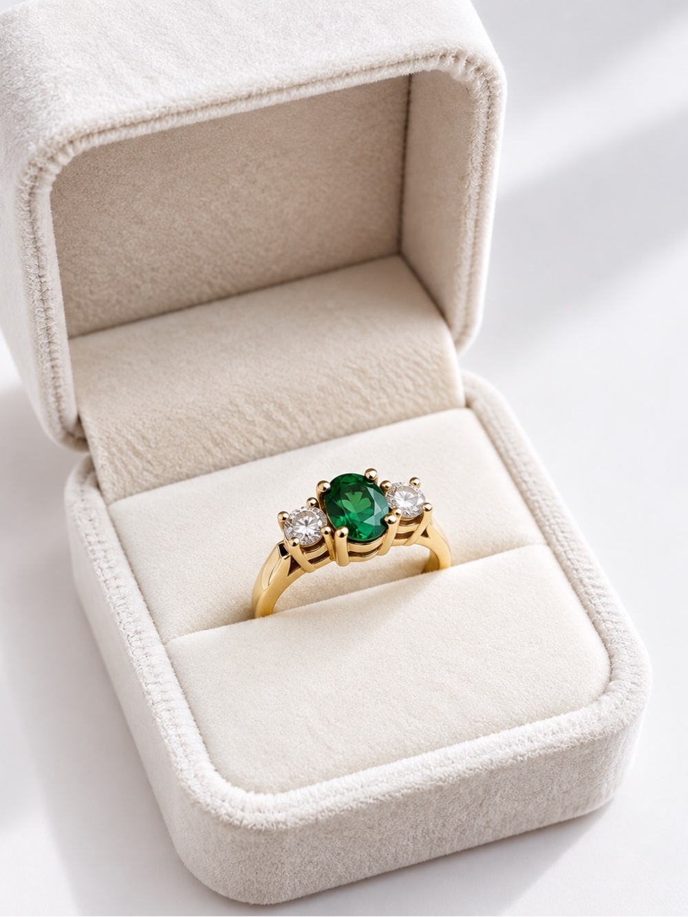 14K Yellow Gold Green Gemstone & Diamond Three Stone Ring Size 6 4.01g